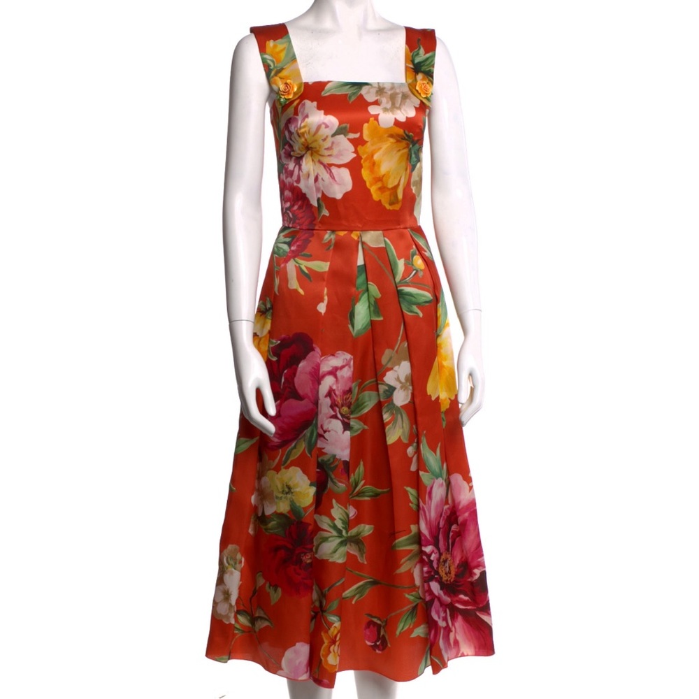 Dolce & Gabbana orange flowers print silk cocktail dress Size 4
